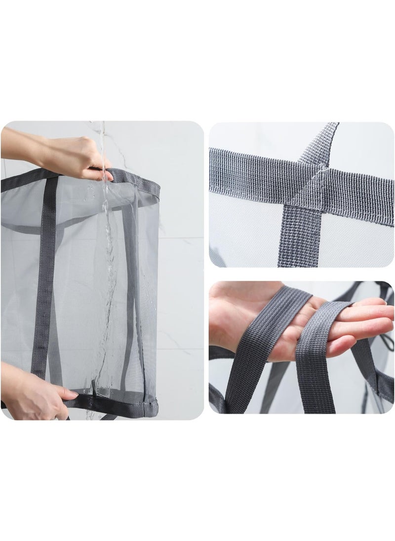 TYCOM Laundry Mesh Bag with Handles Collapsible Laundry Basket Hamper Foldable Laundry Bag Breathable Folding Beach Bag Space saving Travel Tote Bags Strip Black.  - Image 3