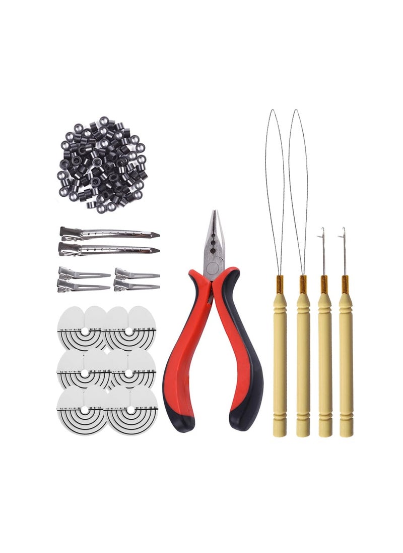 yantaisiyu 200 Pcs Silicone Micro Rings Hair Extensions Tools Kit Threehole Hair Pliers Micro Pulling Hook Needle Loop Threader and Silicone Micro Links Rings Beads Black 