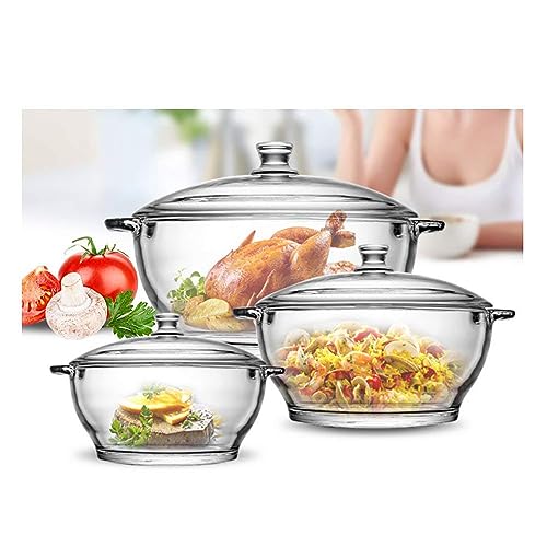 MIVANA 1000 ML Glass Casserole Deep Round - Oven and Microwave Safe Serving Bowl with Glass Lid (3-pc, 1000ML) - Image 1