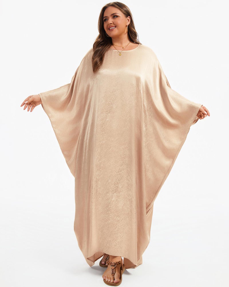 Bsubseach Women Plus Size Kaftan Dresses Moo Moos for Women Swimsuit Cover Up Swimwear Batwing Satin Caftan Beach Dress Champagne - Image 2