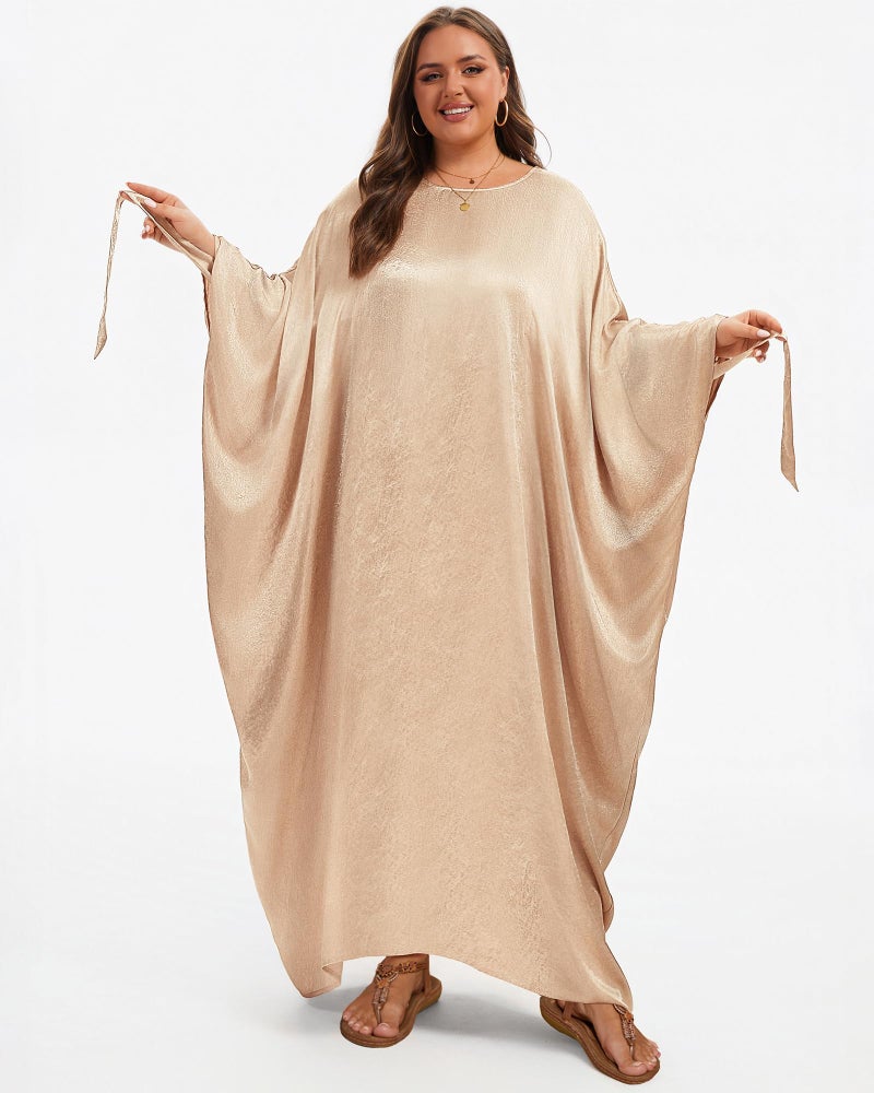 Bsubseach Women Plus Size Kaftan Dresses Moo Moos for Women Swimsuit Cover Up Swimwear Batwing Satin Caftan Beach Dress Champagne - Image 4