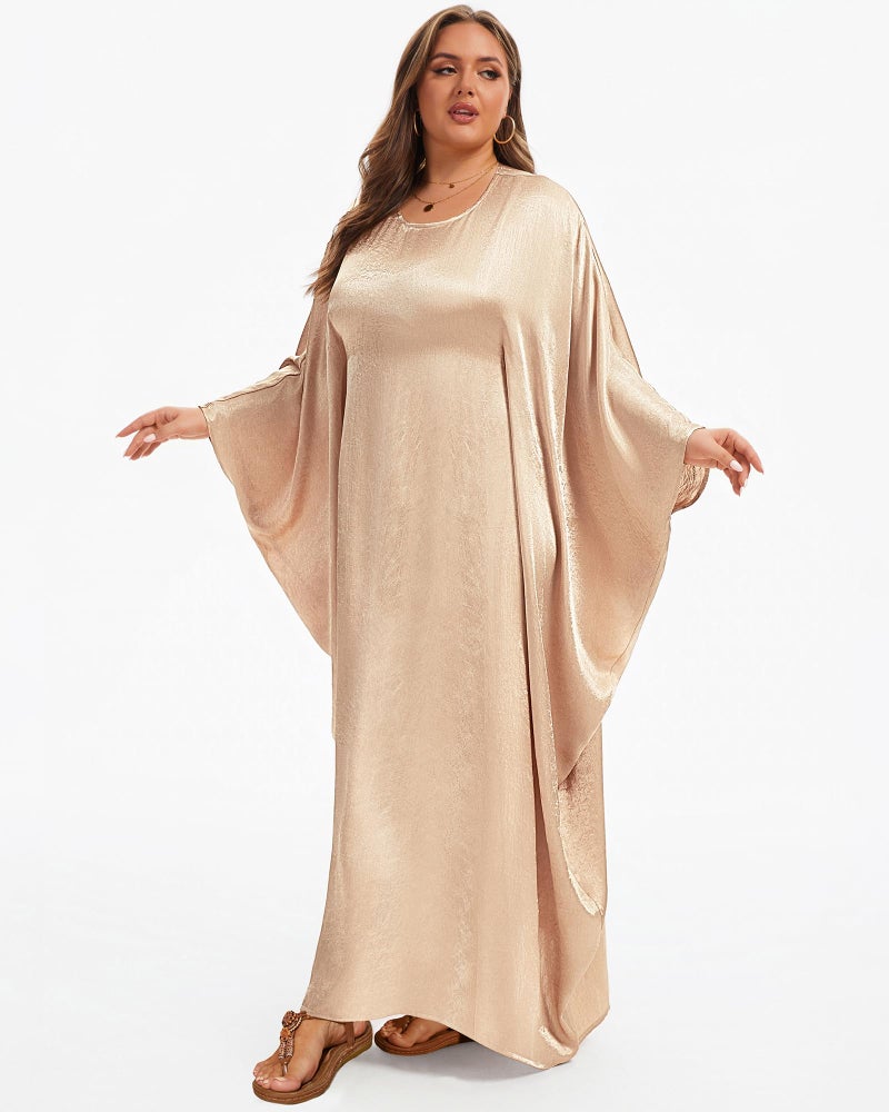Bsubseach Women Plus Size Kaftan Dresses Moo Moos for Women Swimsuit Cover Up Swimwear Batwing Satin Caftan Beach Dress Champagne - Image 3