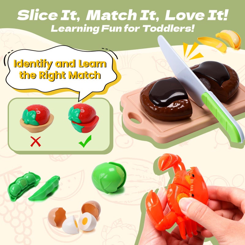 CUTE STONE 51-Piece Mini Play Kitchen Accessories for Kids, Pretend Cooking Playset with Pots, Pans, Utensils, Cutting Fun Fruits & Veggies, Learning Gift for Toddlers, Girls & Boys - Image 4