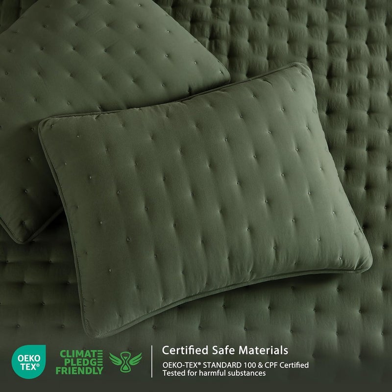 WDCOZY Olive Green California Cal King Size Quilt Bedding Sets with Pillow Shams, Oversized Lightweight Bedspread Coverlet, Bed Cover for All Season - 3 Pieces, 118x106 inches - Image 4