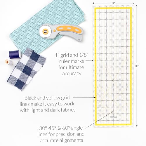 Breman Precision Quilting Rulers – 6x18 Inch Clear Acrylic Rulers for Quilting and Sewing – Laser-Cut Edge, Easy-Read Grid Lines, Angled Markers – Fabric Guide for Left & Right-Handed Users - Image 3