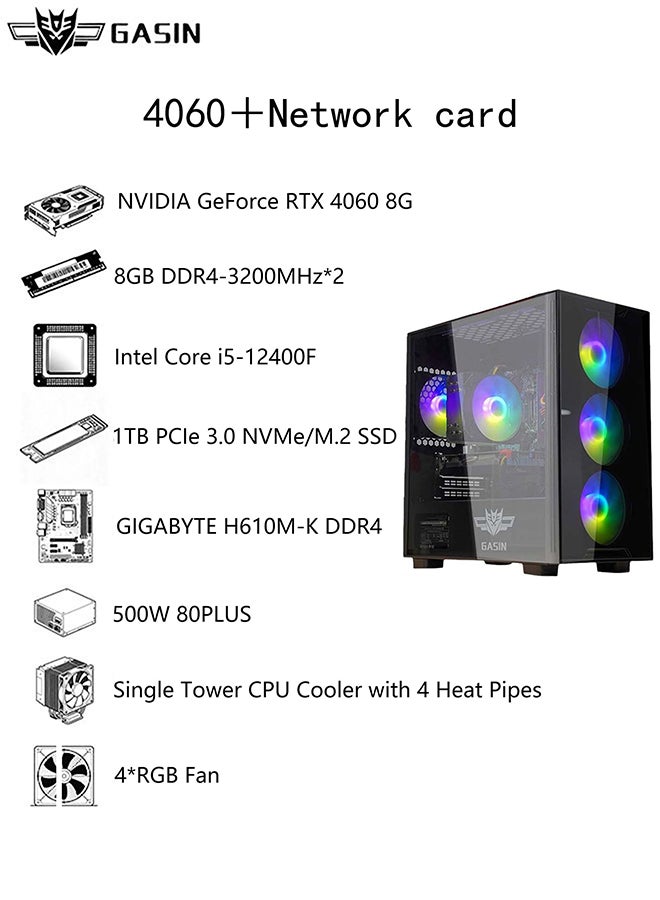 غاز حاسوب ألعاب بمعالج كور i5-12400F/1TB SSD/16GB RAM 3200MB DDR4/ويندوز 11/8GB NVIDIA GeForce RTX 4060 بطاقة رسومات + جهاز استقبال بطاقة لاسلكية وبلوتوث - Image 3