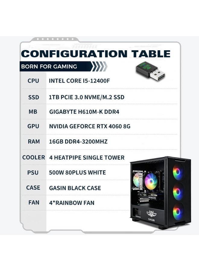 غاز حاسوب ألعاب بمعالج كور i5-12400F/1TB SSD/16GB RAM 3200MB DDR4/ويندوز 11/8GB NVIDIA GeForce RTX 4060 بطاقة رسومات + جهاز استقبال بطاقة لاسلكية وبلوتوث - Image 4