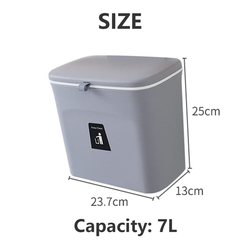 NEEMAY 7L Small Kitchen Hanging Trash Can with Lid - Gray - Image 3