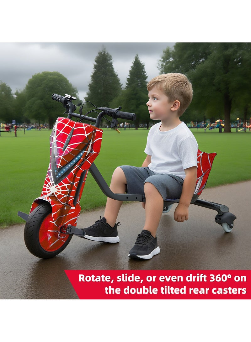 Favarey Electric Drift Scooter for Kids Electric Scooter with Bluetooth Music 3 Speed Modes LED Lights & Rear Wheel Light 70kg Load Capacity 18km/h  8-Inch Solid Tires - Ideal Electric Tricycle for Children(Red) - Image 2