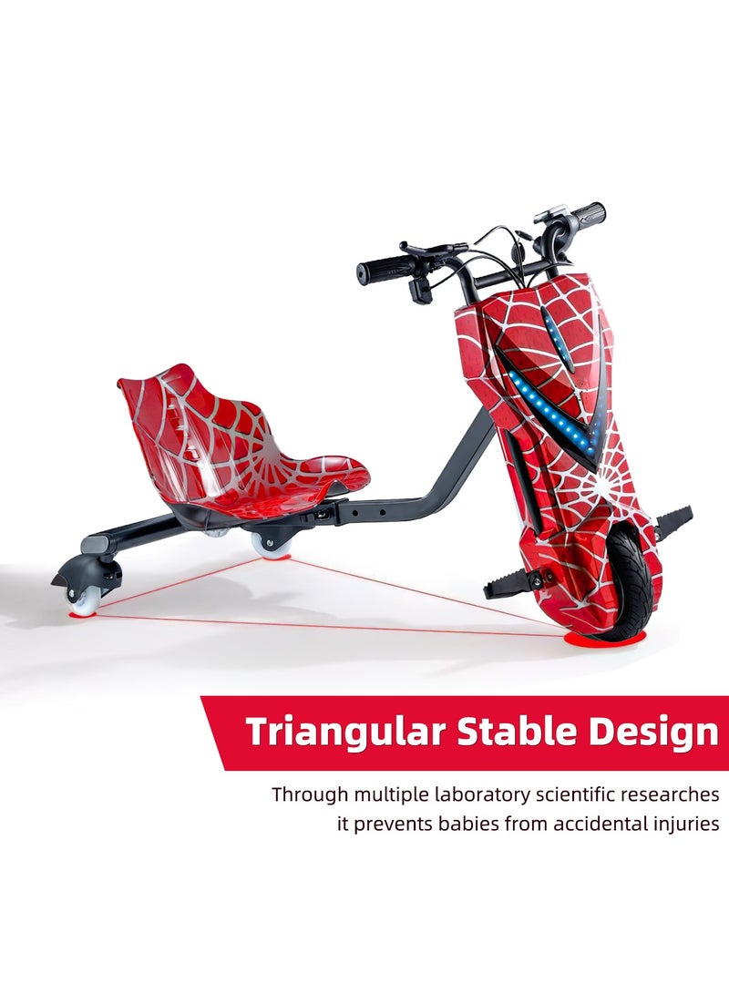 Favarey Electric Drift Scooter for Kids Electric Scooter with Bluetooth Music 3 Speed Modes LED Lights & Rear Wheel Light 70kg Load Capacity 18km/h  8-Inch Solid Tires - Ideal Electric Tricycle for Children(Red) - Image 3