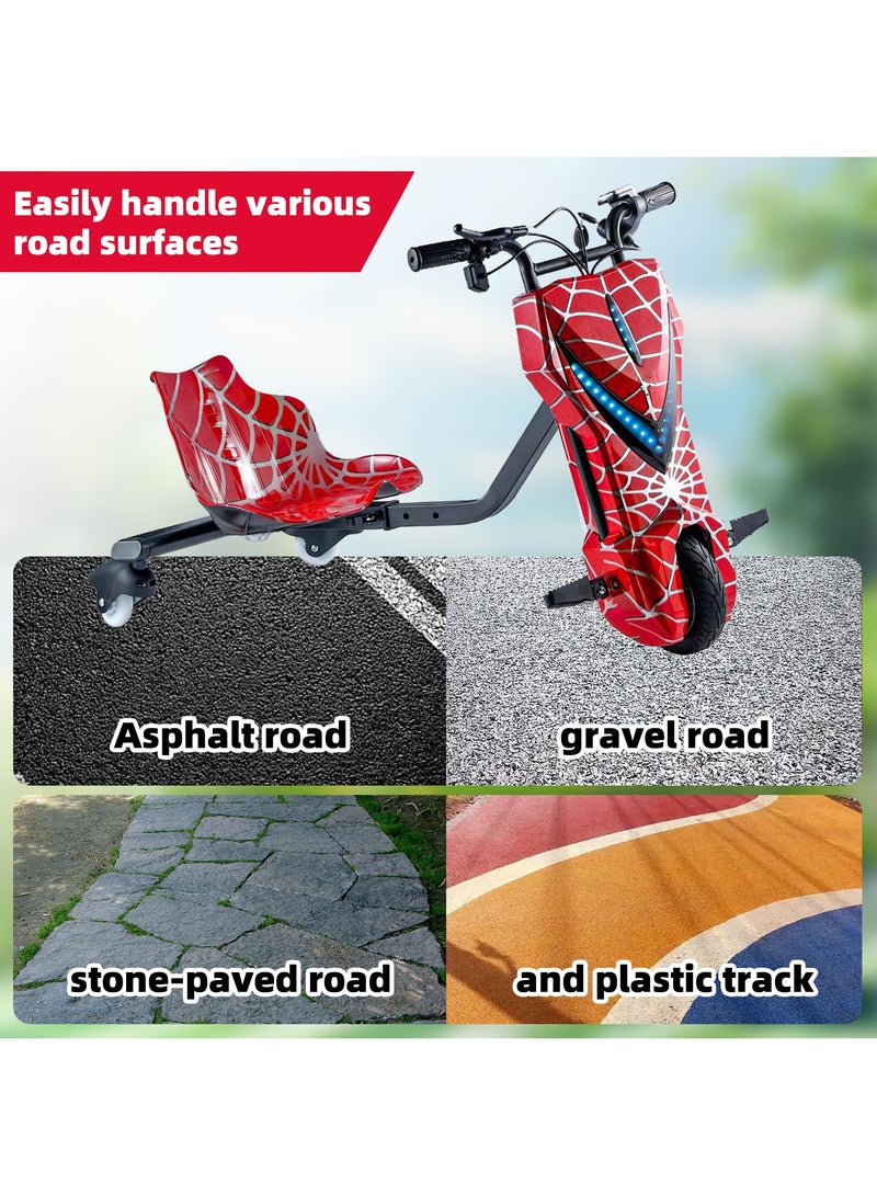 Favarey Electric Drift Scooter for Kids Electric Scooter with Bluetooth Music 3 Speed Modes LED Lights & Rear Wheel Light 70kg Load Capacity 18km/h  8-Inch Solid Tires - Ideal Electric Tricycle for Children(Red) - Image 4