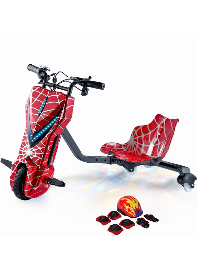 Favarey Electric Drift Scooter for Kids Electric Scooter with Bluetooth Music 3 Speed Modes LED Lights & Rear Wheel Light 70kg Load Capacity 18km/h  8-Inch Solid Tires - Ideal Electric Tricycle for Children(Red) - Image 1