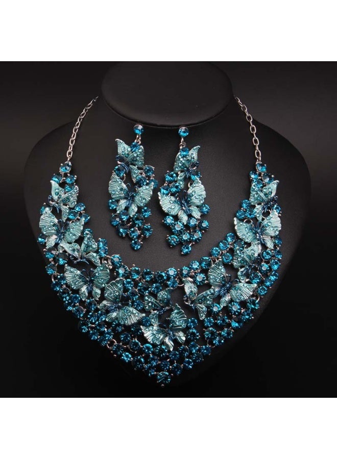 NIBEMINENT Colorful Butterfly Rhinestone Necklace and Earring Set