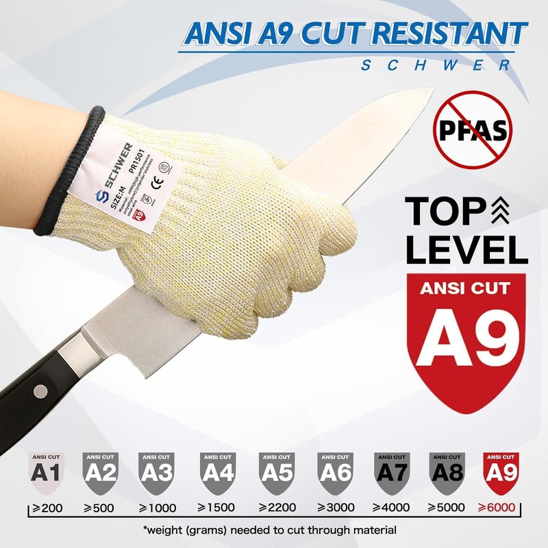 Schwer SlicePro Ultra-Durable ANSI A9 Cut Resistant Gloves PR1501, 10X Reinforced Food Grade Cutting Glove, Mandoline Gloves for Kitchen Meat Cutting, Oyster Shucking, Fish Fillet Processing, M - Image 2