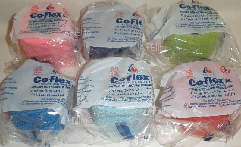 Coflex Andover COFlex NL 2x5Yds Color 6Pack Cohesive Flexible Elastic Latex Free Bandage Compression Self Adherent Wrap Bright Neon Purple Yellow Blue for Children Animals Pets Cats Dogs Horses 5200CP - Image 1