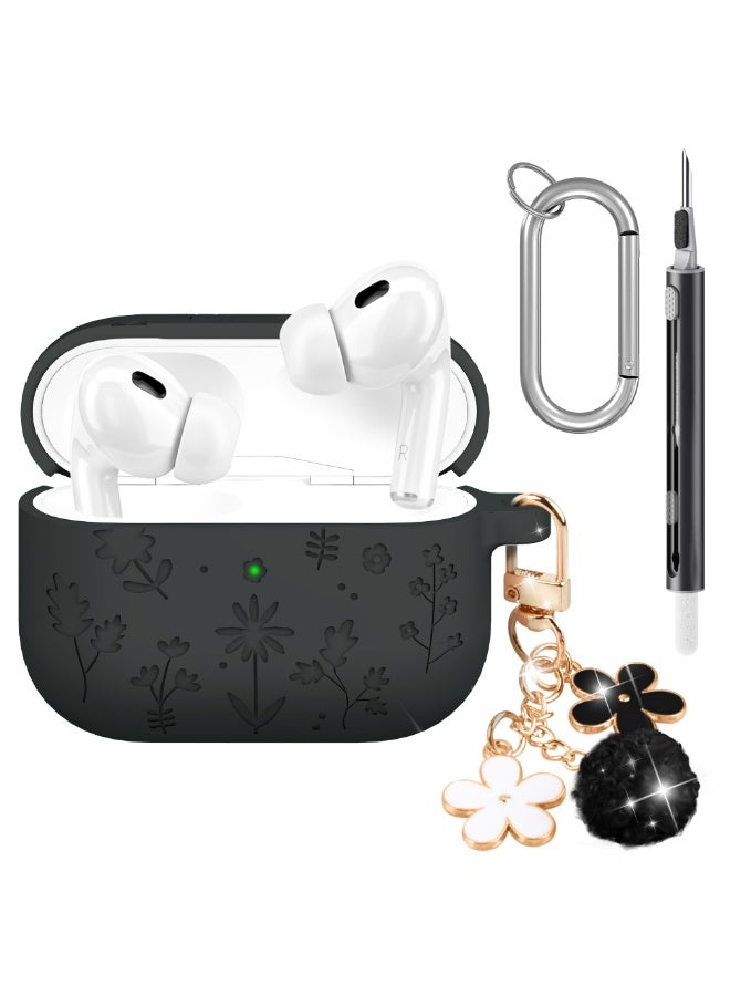 Arabest AirPods Pro 3 Case Cute with Cherry Blossom Keychain and Cleaning Kit, Soft Silicone Shockproof Flower Engraved Cover Compatible with AirPod Pro 3 Case Cover - Image 1