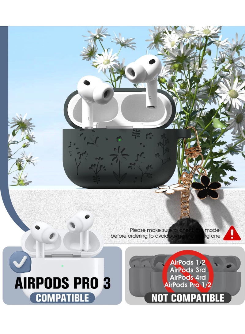 Arabest AirPods Pro 3 Case Cute with Cherry Blossom Keychain and Cleaning Kit, Soft Silicone Shockproof Flower Engraved Cover Compatible with AirPod Pro 3 Case Cover - Image 2