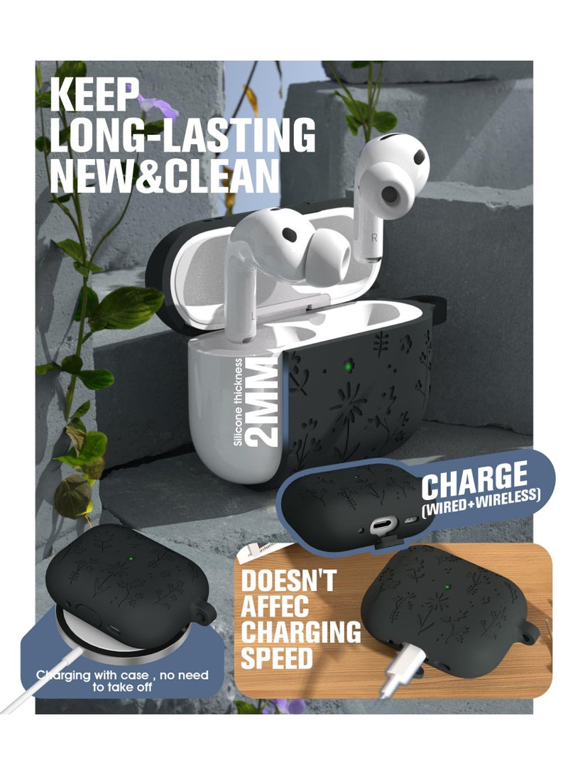 Arabest AirPods Pro 3 Case Cute with Cherry Blossom Keychain and Cleaning Kit, Soft Silicone Shockproof Flower Engraved Cover Compatible with AirPod Pro 3 Case Cover - Image 4