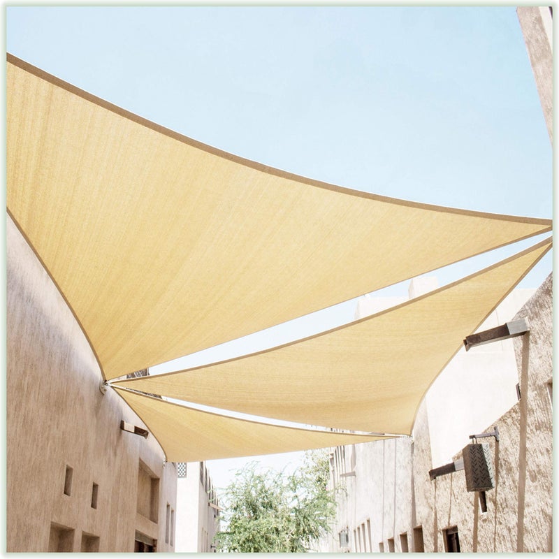 ColourTree 12' x 12' x 12' Beige Triangle CTAPT12 Sun Shade Sail Canopy Mesh Fabric UV Block UPF50 - Commercial Heavy - Image 1
