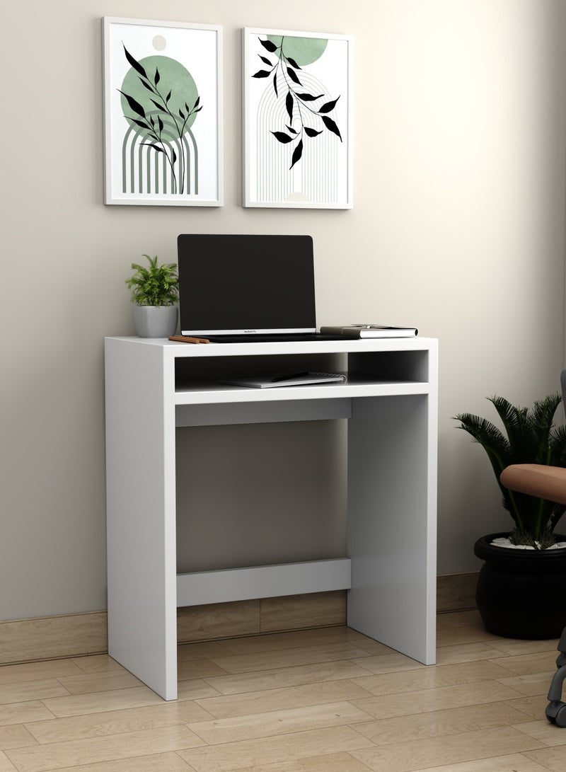 RIGID Wooden Computer Desk with Storage Shelf, Modern Multipurpose Writing & Scrap Workstation, Durable Study Table for Home, Living Room & Office (DIY Assembly, White, 40D x 65W x 75H CM) - Image 1