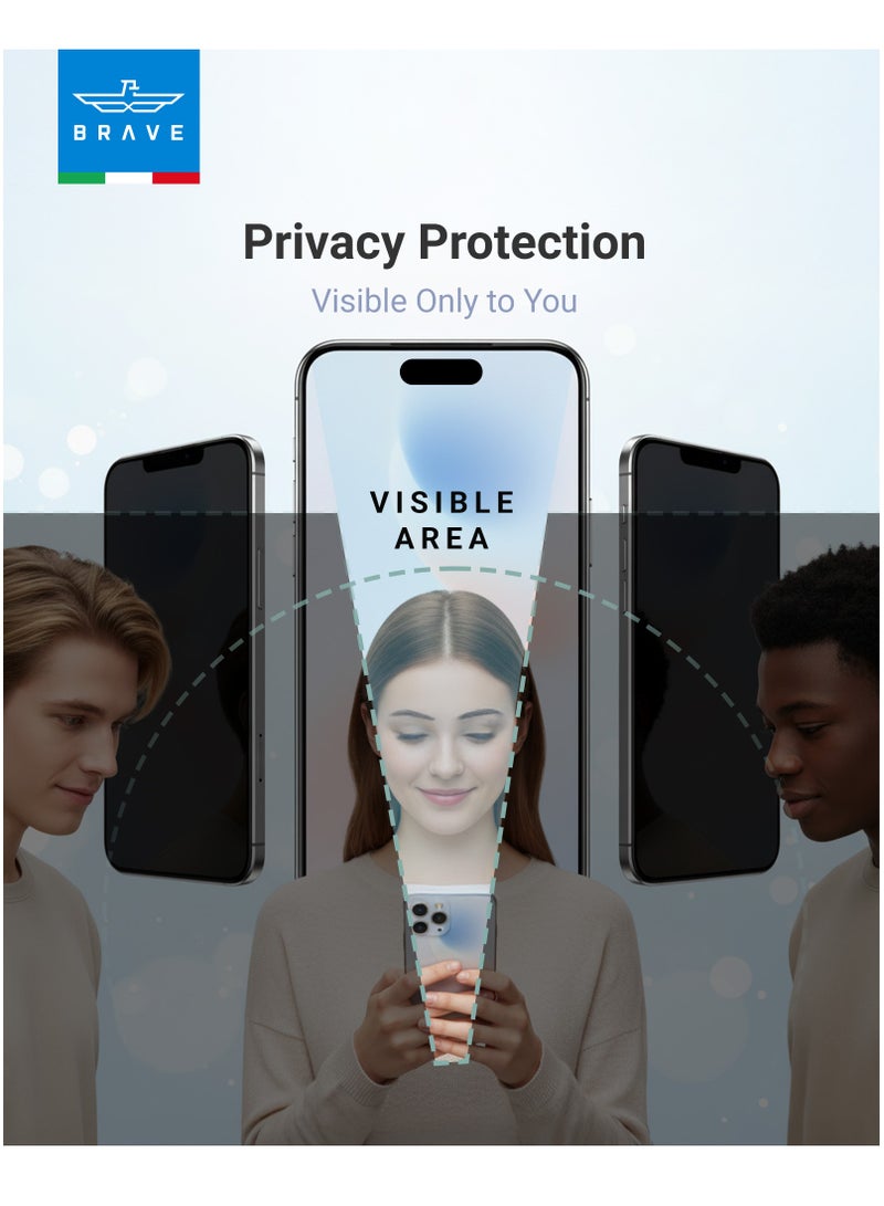 Brave iPhone 17 Pro Privacy HD Tempered Glass Screen Protector - Premium Privacy Protection, Edge-to-Edge Coverage, 9H Hardness, Ultra Scratch Resistant, Fingerprint Resistant, Smudge-Free, Smooth Touch, Face ID Compatible, Bubble-Free Installation with Tray, Thin & Premium Protection (Black) - Image 5