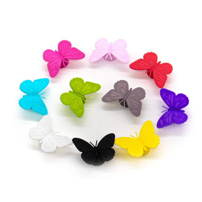 AUEAR AUEAR 10 Pack Silicone Wine Glass Markers Set Butterfly Style Charms Tags with Suction Cup Work on Stemless 