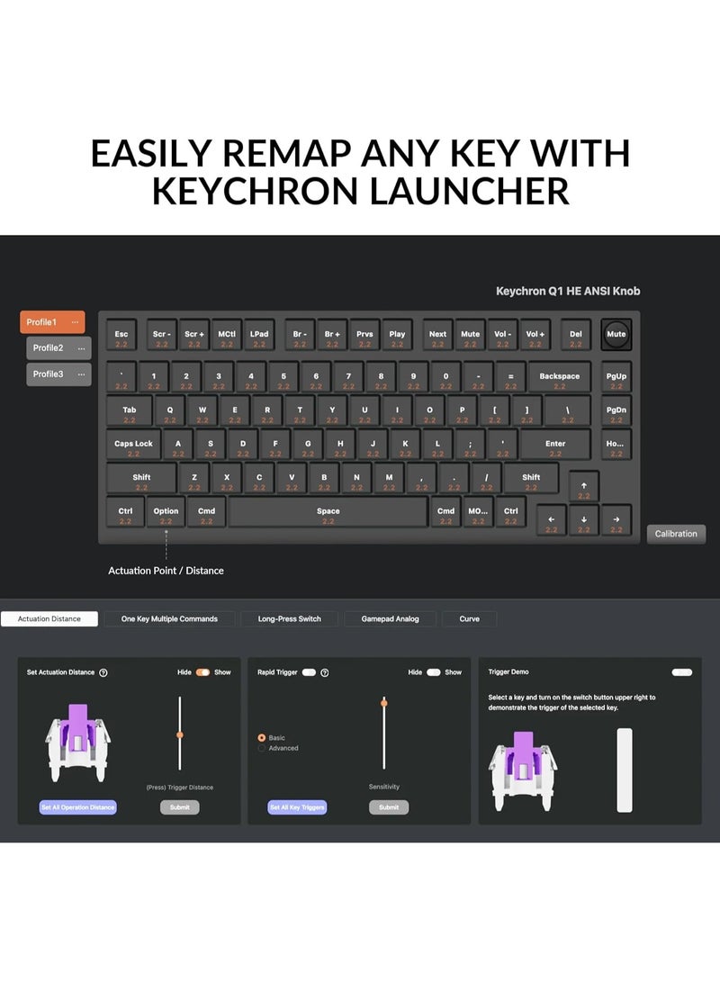 Keychron Q1 HE 75% layout QMK Wireless Custom Keyboard Gateron double rail magnetic switches 2.4 GHz Bluetooth wireless USB-C wired Rapid Trigger Hot-swappable RGB Backlight Knob version Compatible with Mac & Windows - Image 3