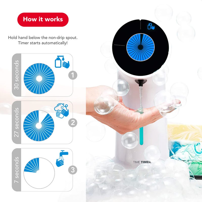 Time Timer WASH with Soap Dispenser — Hands Free Automatic Soap Dispenser with 30 Second Visual Countdown Display, Touch-Less Handwashing, for Kitchen or Bathroom Timer with Optional Music Sound - Image 2