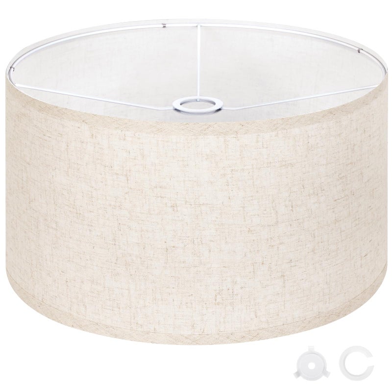 OUTON Beige Large Drum Lamp Shades for Floor Lamps, 17.5" Top x 17.5" Bottom x 10" High, Easy to Assemble, Replacement Linen Lampshades for Table Lamps & Bedside Lamps (1.65" Spider) - Image 1