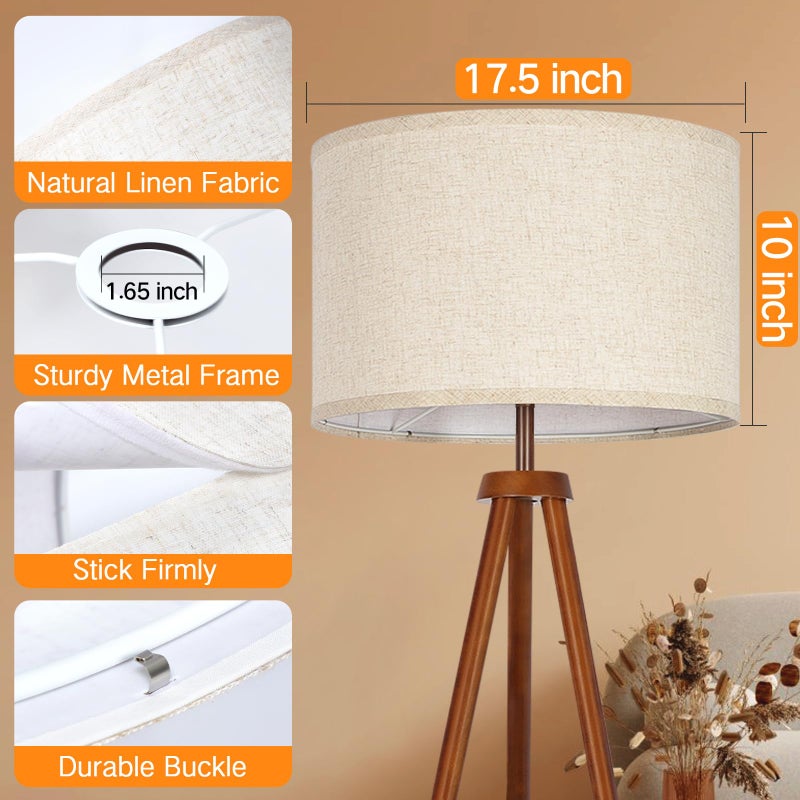 OUTON Beige Large Drum Lamp Shades for Floor Lamps, 17.5" Top x 17.5" Bottom x 10" High, Easy to Assemble, Replacement Linen Lampshades for Table Lamps & Bedside Lamps (1.65" Spider) - Image 3