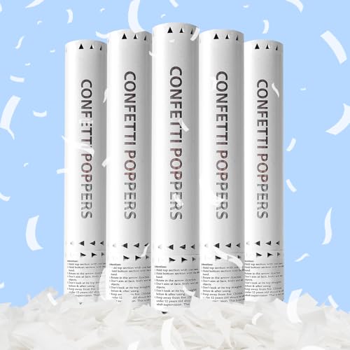 GAILROSO White Confetti PoppersRice Paper Water Soluble Cannon for WeddingBiodegradable Confetti Poppers Air Powered For EngagementWeddingBirthdayCelebrations and New Years EveWhite 5pack - Image 1