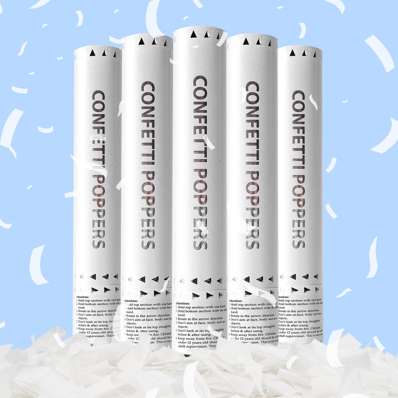 GAILROSO White Confetti PoppersRice Paper Water Soluble Cannon for WeddingBiodegradable Confetti Poppers Air Powered For EngagementWeddingBirthdayCelebrations and New Years EveWhite 5pack - Image 2