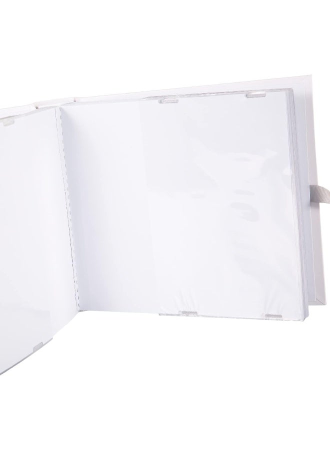 Happy Homewares Beautiful Ivory White Baby Shower Photo Album with Silver Plated Teddy Bear and Stars | Holds 80 Photos | Luxurious Grey Fabric Ribbon - Image 5