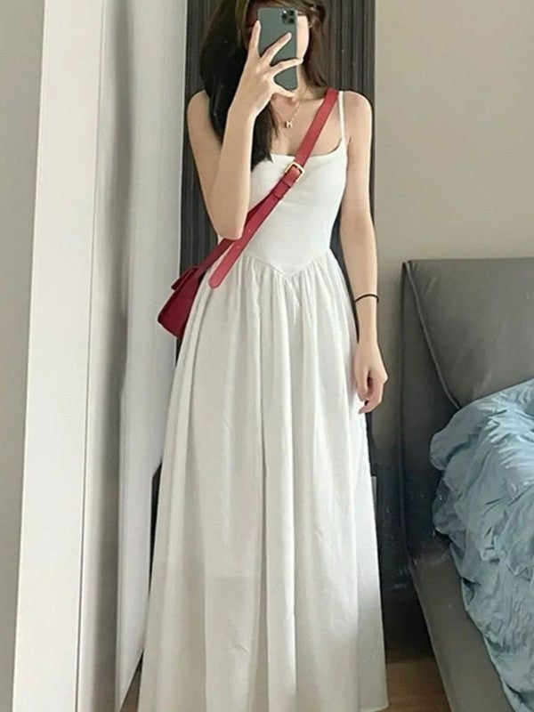White Sling dress Children Summer 2024 New Small Waist Slimming Tea Break French First Love Dress White