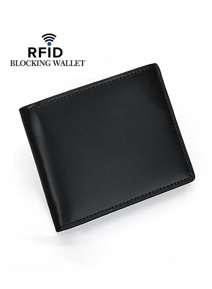 PLUSOX Mens Wallet Multi-functional Casual Tersely Leather Trifold Carbon Fiber Rfid Blocking Card Holder Bifold Stylish Wallets with Id Window Gifts for Men Business Black	"PREMIUM QUALITY:The made from han - Image 1