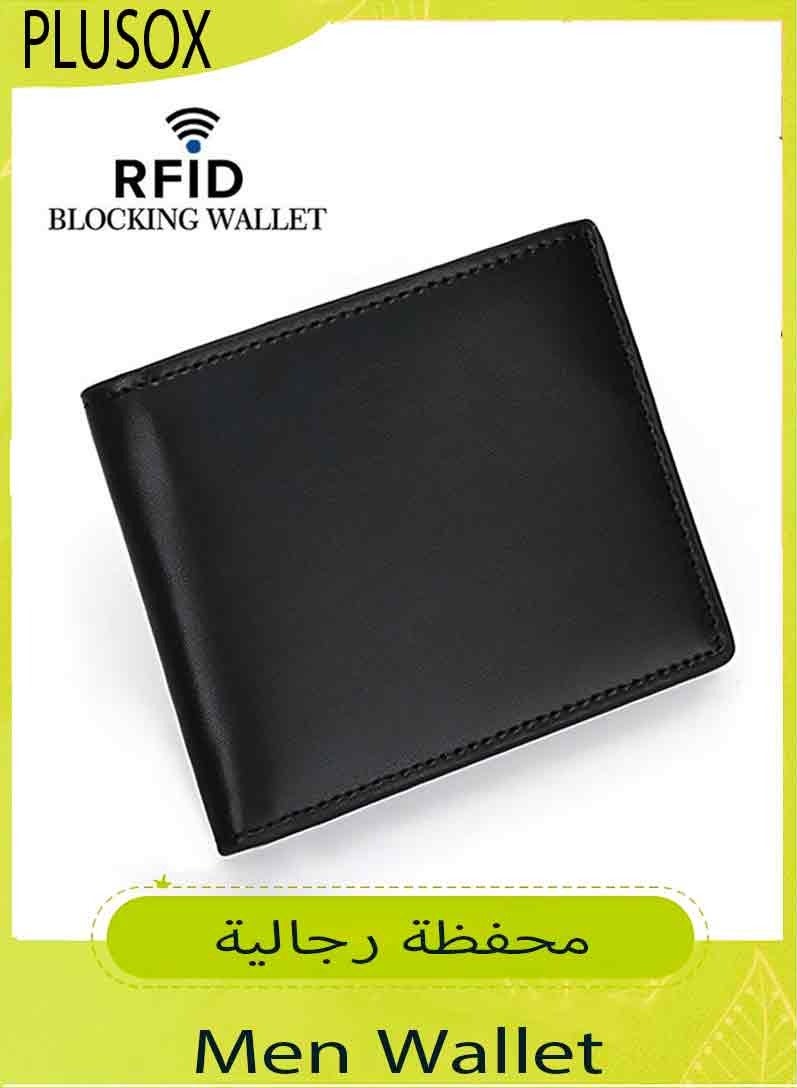 PLUSOX Mens Wallet Multi-functional Casual Tersely Leather Trifold Carbon Fiber Rfid Blocking Card Holder Bifold Stylish Wallets with Id Window Gifts for Men Business Black	"PREMIUM QUALITY:The made from han - Image 2