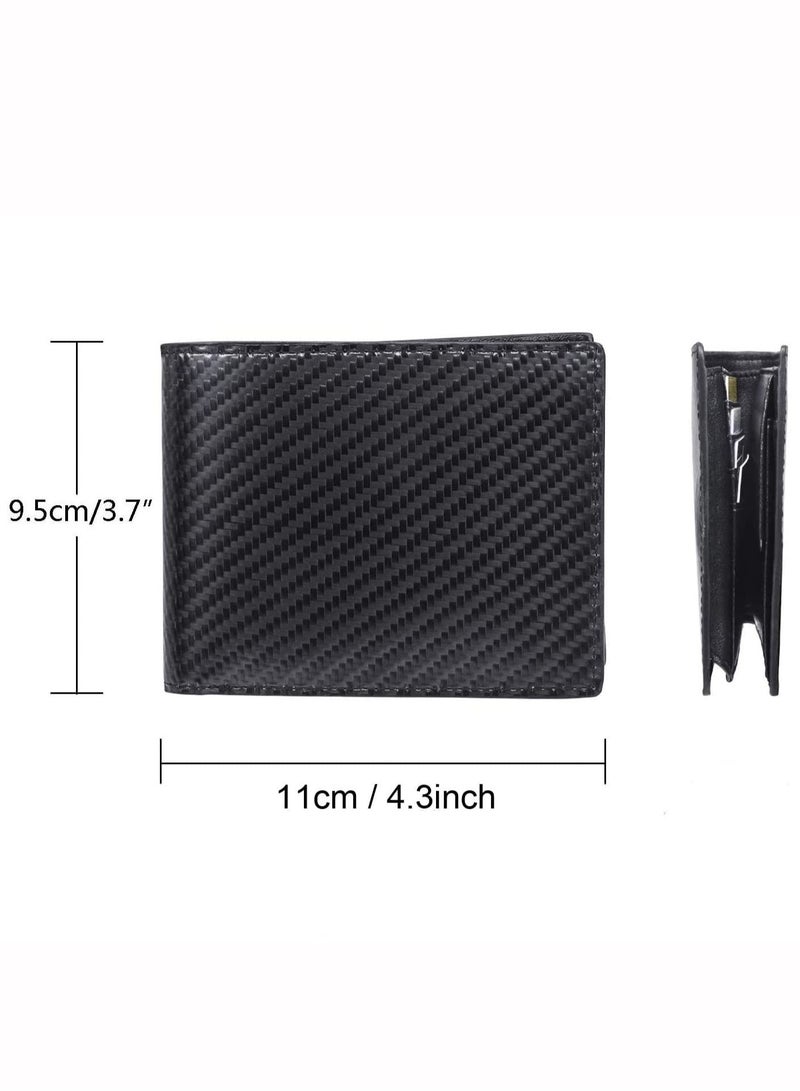 PLUSOX Mens Wallet Multi-functional Casual Tersely Leather Trifold Carbon Fiber Rfid Blocking Card Holder Bifold Stylish Wallets with Id Window Gifts for Men Business Black	"PREMIUM QUALITY:The made from han - Image 3