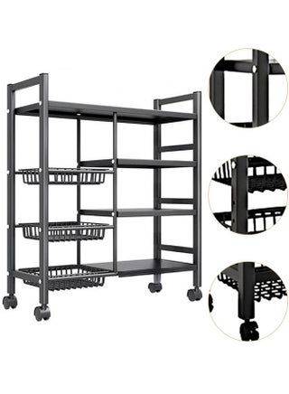 4 Layer Story Kitchen Racks, Storage Racks With Three Mesh Baskets, Strong Load Bearing Capacity, Floor Standing Storage Racks, With Four Wheels For Easy Movement Multi Layer Vegetable Basket Storage Racks Black - pzsku/Z04B547608AA7206075D0Z/45/1745317679/659475a7-ee82-499f-9cf2-427009824d0f