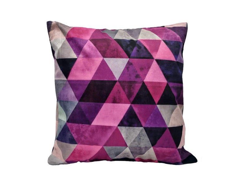 Khooti Velvet Cushion Cover, 18x18 (Triangular Pink)(Pack of 1) - Image 5