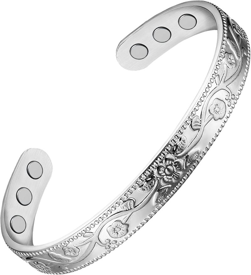 Feraco Copper Bracelet for Women, Magnetic Bracelets for Women, 99.99% Pure Copper Cuff Bangle with 3500 Gauss Magnets (Silver) - Image 1
