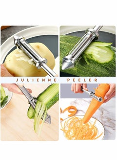 Excefore Vegetable Peeler Julienne Peeler, Potato Peelers With Potato Eye Remover, Vegetable Peeler Stainless Steel, Non Slip Grip, Veggie Fruit Peeler for Making Healthy Salads-2 Pcs  - Image 3