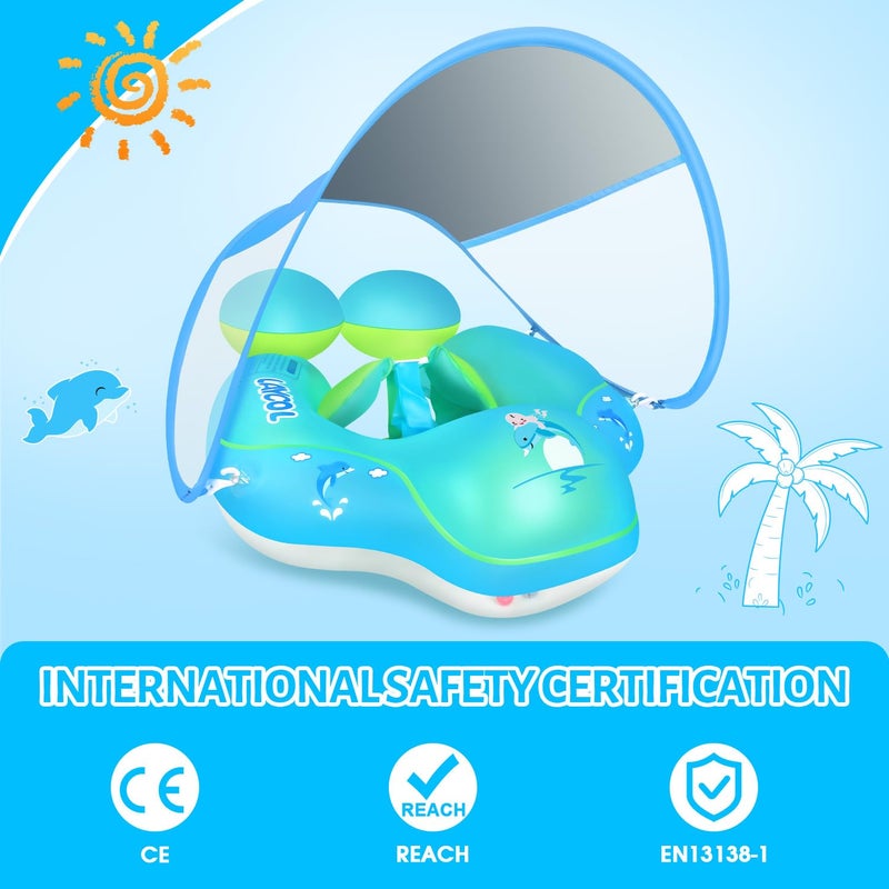 LAYCOL Baby Swimming Pool Float with Removable UPF 50+ UV Sun Protection Canopy,Toddler Inflatable Pool Float for Age of 3-36 Months,Swimming Trainer (Blue, S) - Image 2
