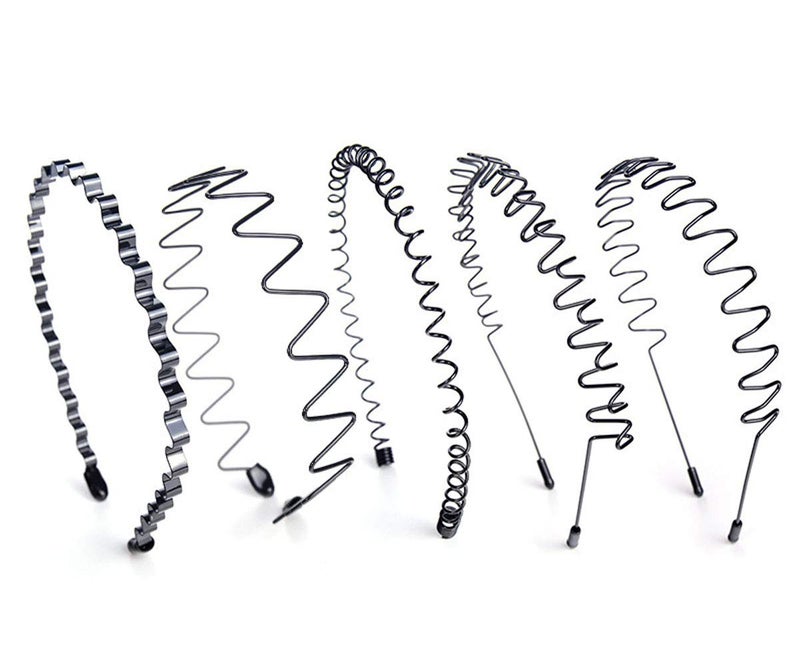 Teppylony 5 Pcs Men Women Sports Headband Unisex Black Wavy Metal Hair Hoop Headwear Accessories 