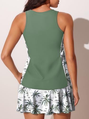 Summer Mae Blouson Tankini Swimsuits for Women 2026 Modest Tummy Coverage Bathing Suits with Skirt and Built-in Shorts Sandy Shore Palms Size 12 - Image 2