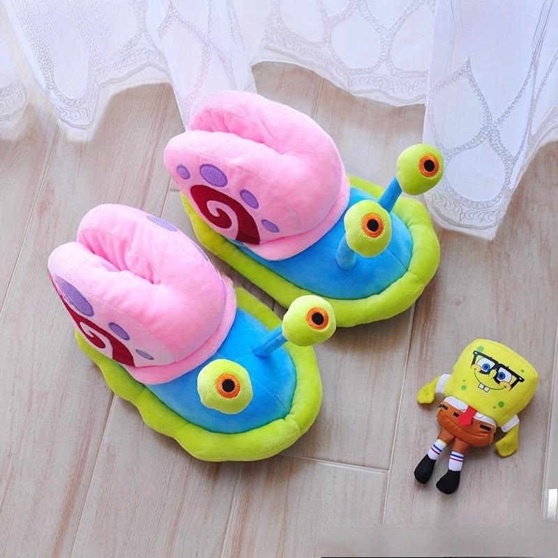 Home Cotton Shoes For Students, Warm Indoor Snail Slippers With Heel, Non-Slip Slippers, Parent-Child Spongebob Winter Cotton Boots - Image 5