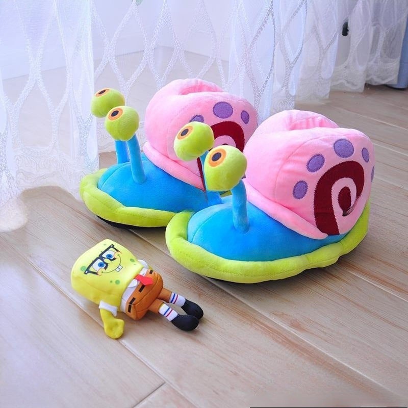 Home Cotton Shoes For Students, Warm Indoor Snail Slippers With Heel, Non-Slip Slippers, Parent-Child Spongebob Winter Cotton Boots - Image 2