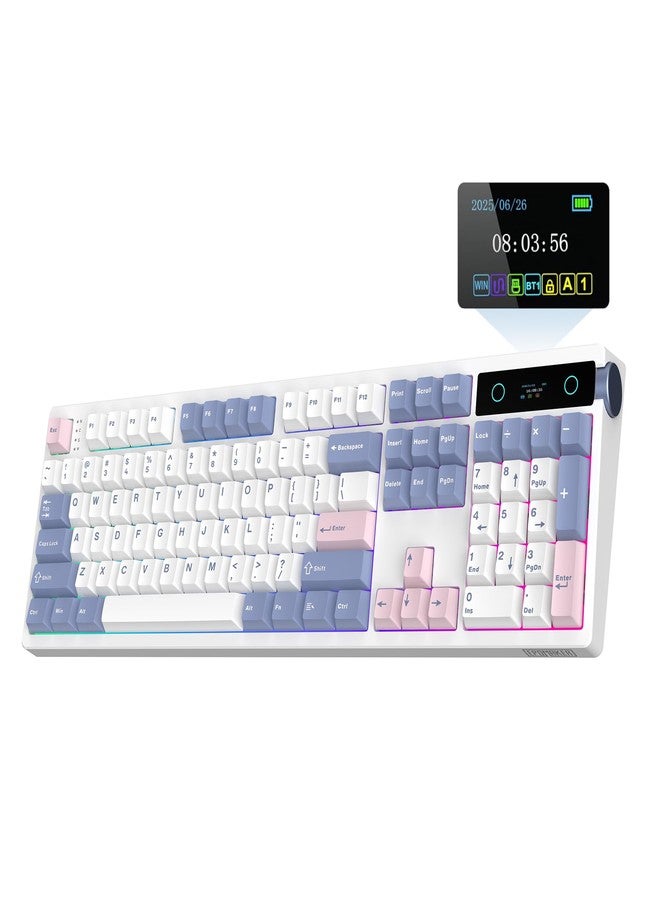 ابوماكر لوحة مفاتيح ميكانيكية كاملة الحجم EPOMAKER TH108 PRO مع شاشة ومقبض، لوحة مفاتيح ألعاب لاسلكية ببطارية 10000 مللي أمبير، حشية مانعة للتسرب، إمكانية التبديل السريع، برنامج تشغيل مخصص، إضاءة خلفية RGB (أبيض، ملح البحر الصامت) - Image 1