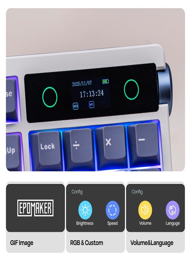 ابوماكر لوحة مفاتيح ميكانيكية كاملة الحجم EPOMAKER TH108 PRO مع شاشة ومقبض، لوحة مفاتيح ألعاب لاسلكية ببطارية 10000 مللي أمبير، حشية مانعة للتسرب، إمكانية التبديل السريع، برنامج تشغيل مخصص، إضاءة خلفية RGB (أبيض، ملح البحر الصامت) - Image 3