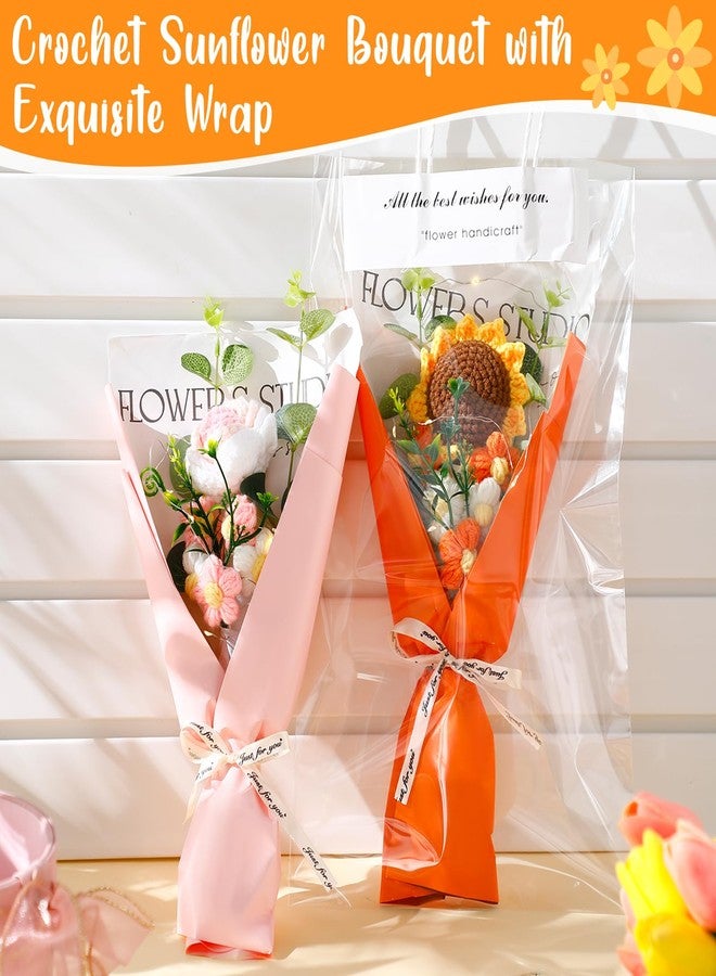 Hotop 2 Pcs Mother's Day Crochet Flowers Bouquet Handmade Knitted Bouquet Artificial Knitted Flowers with Exquisite Wrap for Graduation Wedding Birthday Baby Shower (Sunflower, Rose) - Image 2