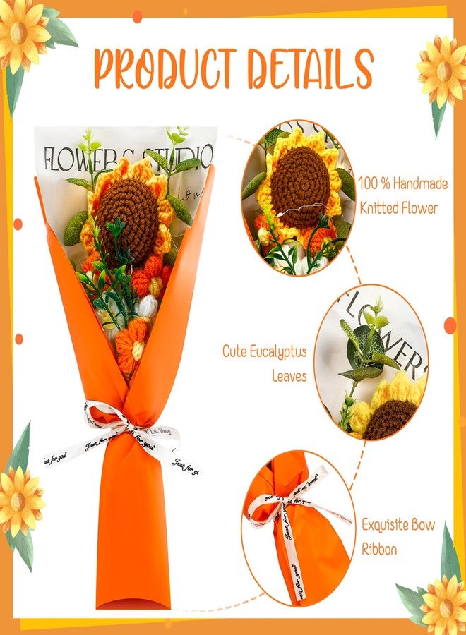 Hotop 2 Pcs Mother's Day Crochet Flowers Bouquet Handmade Knitted Bouquet Artificial Knitted Flowers with Exquisite Wrap for Graduation Wedding Birthday Baby Shower (Sunflower, Rose) - Image 4